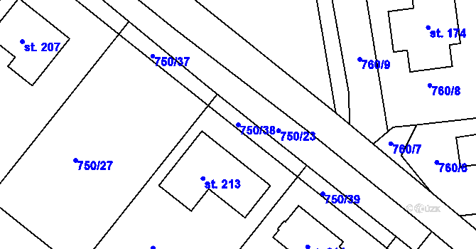 Parcela st. 750/38 v KÚ Sazená, Katastrální mapa