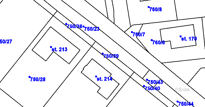 Parcela st. 750/39 v KÚ Sazená, Katastrální mapa