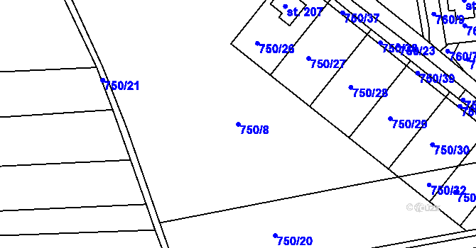 Parcela st. 750/8 v KÚ Sazená, Katastrální mapa