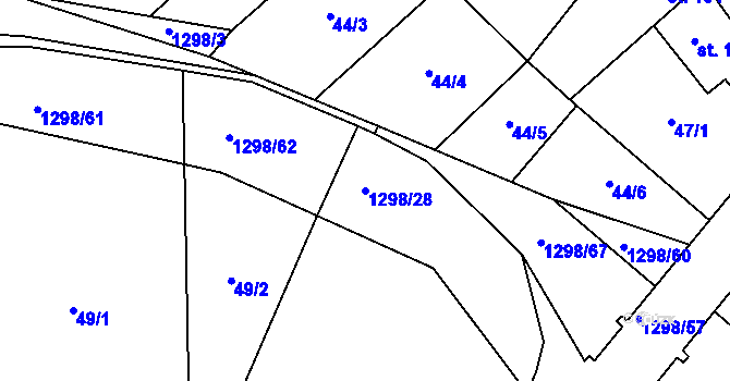Parcela st. 1298/28 v KÚ Sazená, Katastrální mapa