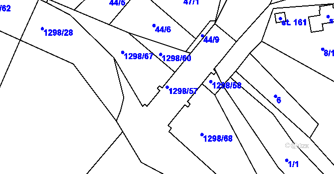Parcela st. 1298/57 v KÚ Sazená, Katastrální mapa