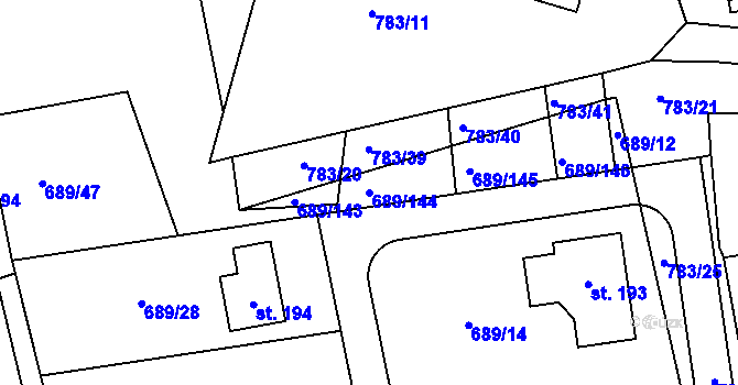 Parcela st. 689/144 v KÚ Sazená, Katastrální mapa