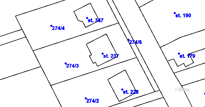 Parcela st. 237 v KÚ Sazovice, Katastrální mapa