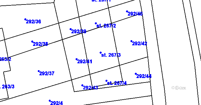Parcela st. 267/3 v KÚ Sazovice, Katastrální mapa