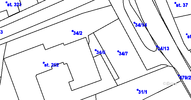 Parcela st. 34/5 v KÚ Sazovice, Katastrální mapa