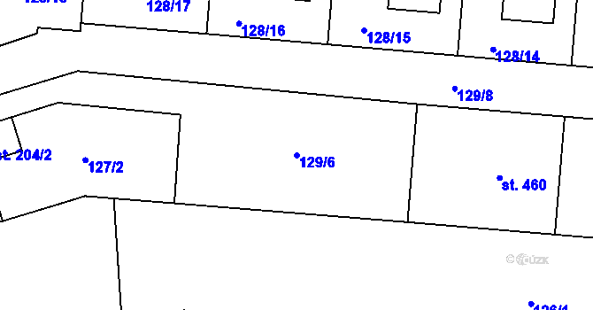 Parcela st. 129/6 v KÚ Sazovice, Katastrální mapa