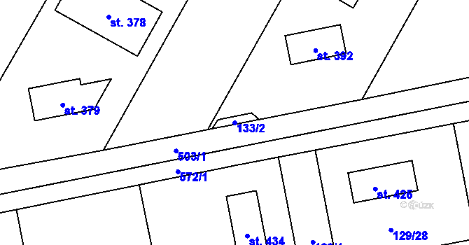 Parcela st. 133/2 v KÚ Sazovice, Katastrální mapa