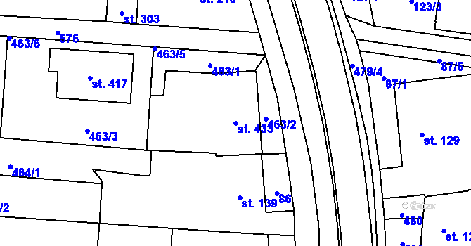 Parcela st. 433 v KÚ Sazovice, Katastrální mapa