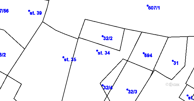 Parcela st. 34 v KÚ Hrobičany, Katastrální mapa