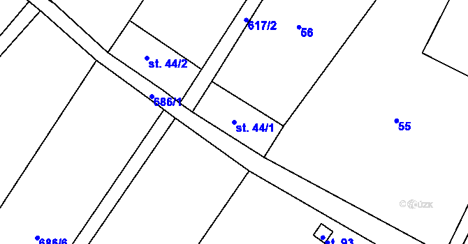 Parcela st. 44/1 v KÚ Hrobičany, Katastrální mapa