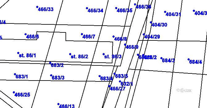 Parcela st. 86/3 v KÚ Hrobičany, Katastrální mapa