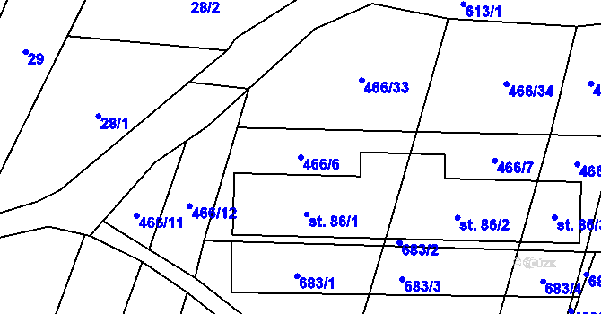 Parcela st. 466/6 v KÚ Hrobičany, Katastrální mapa