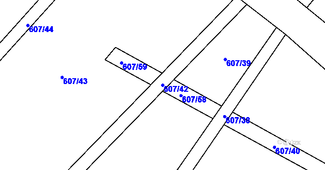 Parcela st. 607/42 v KÚ Hrobičany, Katastrální mapa