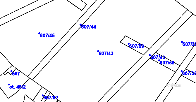 Parcela st. 607/43 v KÚ Hrobičany, Katastrální mapa