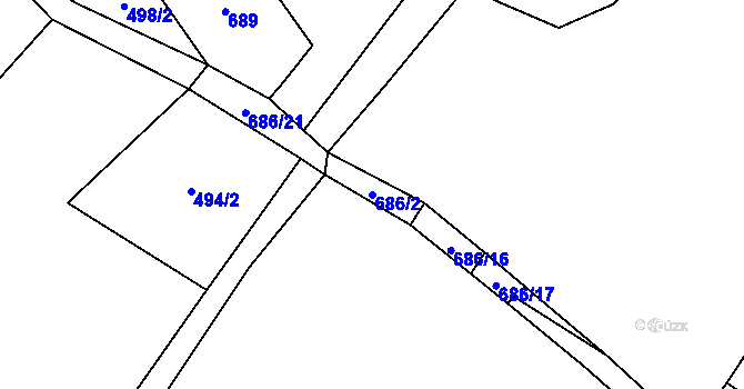 Parcela st. 686/2 v KÚ Hrobičany, Katastrální mapa