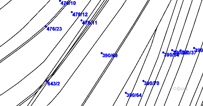 Parcela st. 390/69 v KÚ Hrobičany, Katastrální mapa