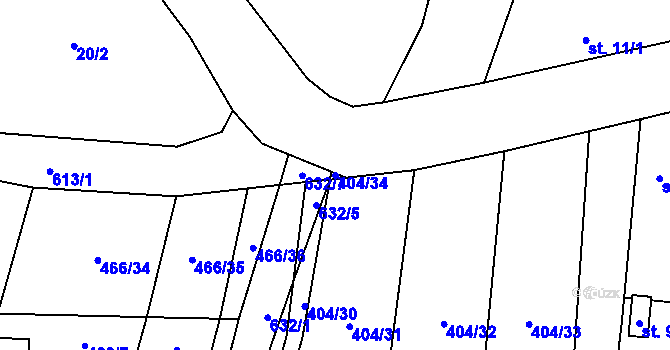 Parcela st. 404/34 v KÚ Hrobičany, Katastrální mapa