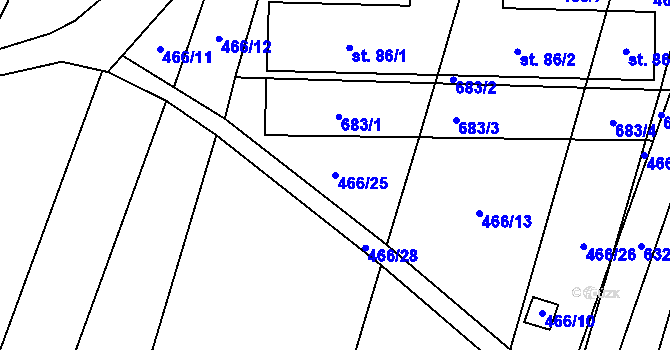 Parcela st. 466/25 v KÚ Hrobičany, Katastrální mapa