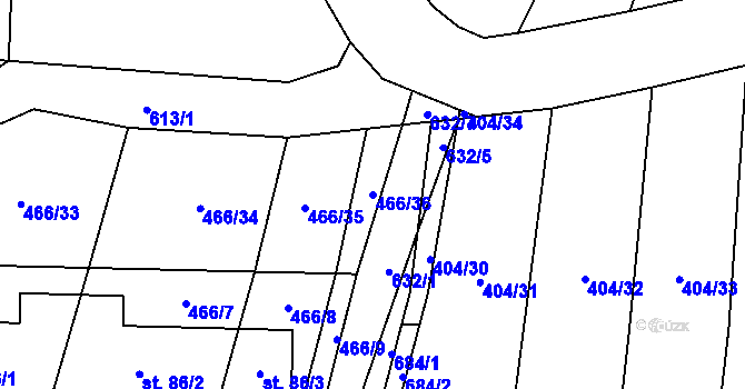 Parcela st. 466/36 v KÚ Hrobičany, Katastrální mapa