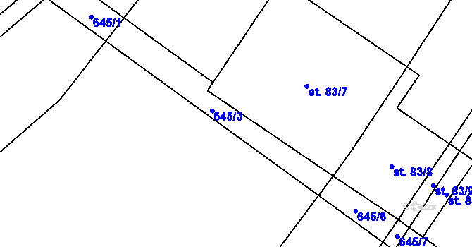 Parcela st. 645/4 v KÚ Hrobičany, Katastrální mapa