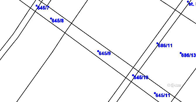 Parcela st. 645/9 v KÚ Hrobičany, Katastrální mapa