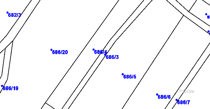 Parcela st. 686/3 v KÚ Hrobičany, Katastrální mapa