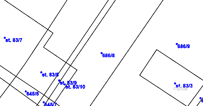 Parcela st. 686/8 v KÚ Hrobičany, Katastrální mapa
