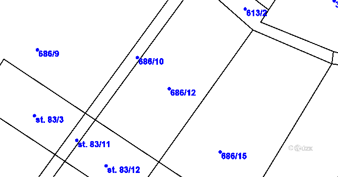 Parcela st. 686/12 v KÚ Hrobičany, Katastrální mapa