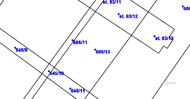 Parcela st. 686/13 v KÚ Hrobičany, Katastrální mapa