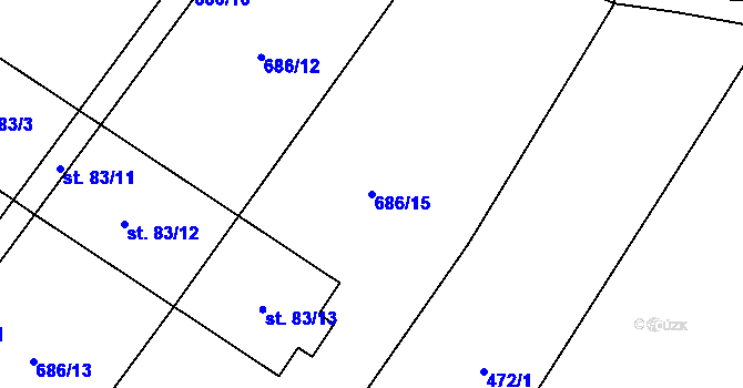 Parcela st. 686/15 v KÚ Hrobičany, Katastrální mapa