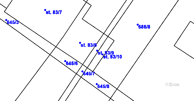 Parcela st. 83/9 v KÚ Hrobičany, Katastrální mapa