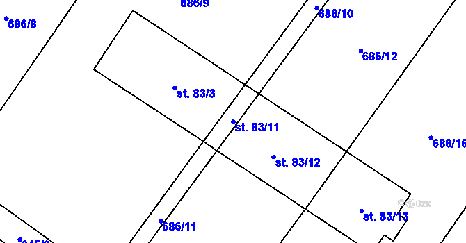 Parcela st. 83/11 v KÚ Hrobičany, Katastrální mapa