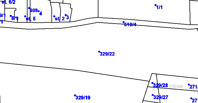 Parcela st. 329/22 v KÚ Hrobičany, Katastrální mapa