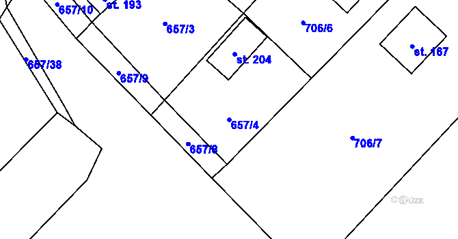 Parcela st. 657/4 v KÚ Sběř, Katastrální mapa