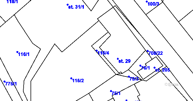 Parcela st. 116/4 v KÚ Sběř, Katastrální mapa