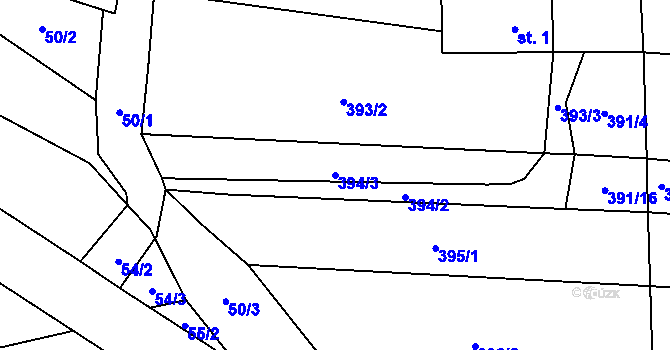 Parcela st. 394/3 v KÚ Biskoupky, Katastrální mapa