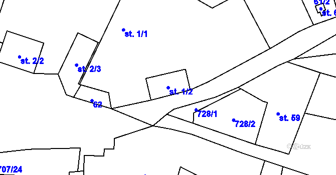 Parcela st. 1/2 v KÚ Sebečice, Katastrální mapa