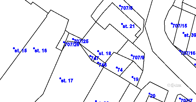 Parcela st. 18 v KÚ Sebečice, Katastrální mapa