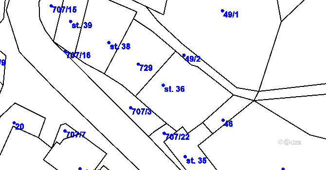 Parcela st. 36 v KÚ Sebečice, Katastrální mapa