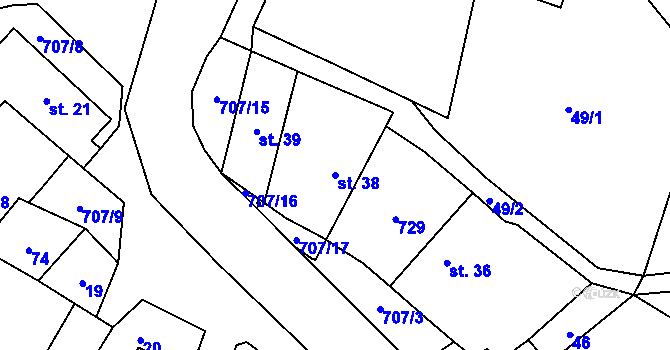 Parcela st. 38 v KÚ Sebečice, Katastrální mapa