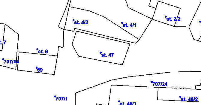 Parcela st. 47 v KÚ Sebečice, Katastrální mapa