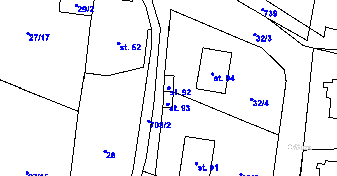 Parcela st. 92 v KÚ Sebečice, Katastrální mapa