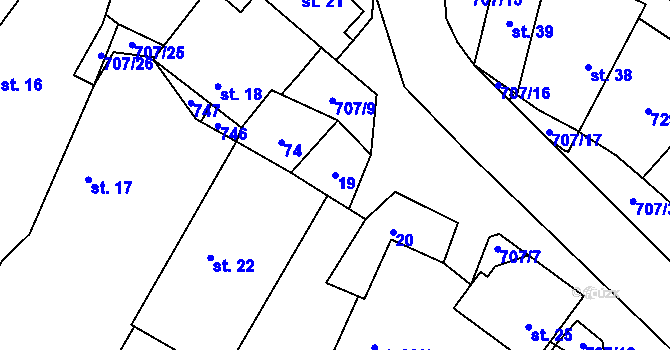 Parcela st. 19 v KÚ Sebečice, Katastrální mapa
