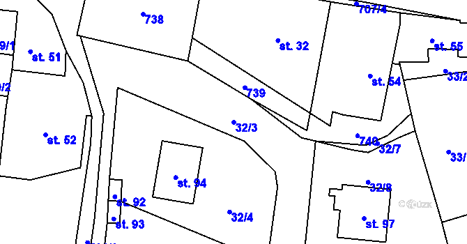 Parcela st. 32/3 v KÚ Sebečice, Katastrální mapa