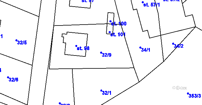Parcela st. 32/9 v KÚ Sebečice, Katastrální mapa