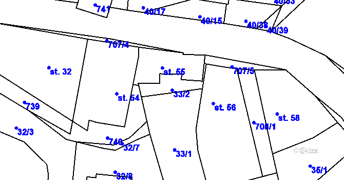 Parcela st. 33/2 v KÚ Sebečice, Katastrální mapa
