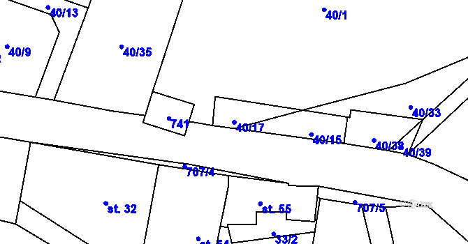 Parcela st. 40/17 v KÚ Sebečice, Katastrální mapa