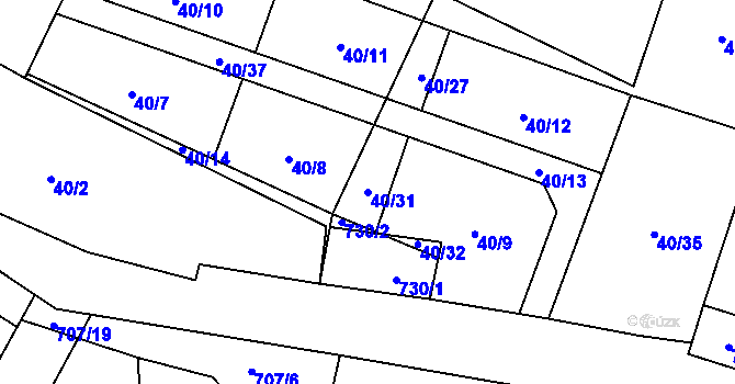 Parcela st. 40/31 v KÚ Sebečice, Katastrální mapa