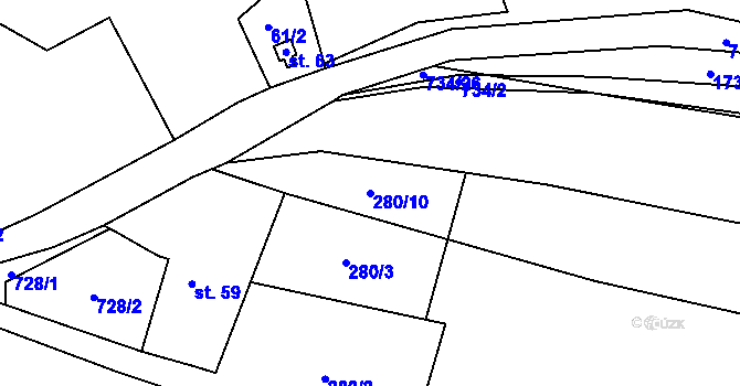 Parcela st. 280/10 v KÚ Sebečice, Katastrální mapa