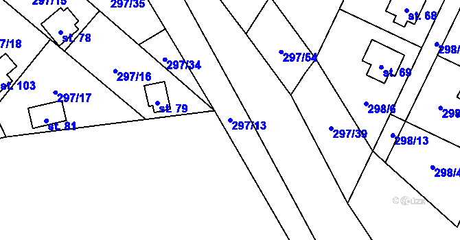 Parcela st. 297/13 v KÚ Sebečice, Katastrální mapa